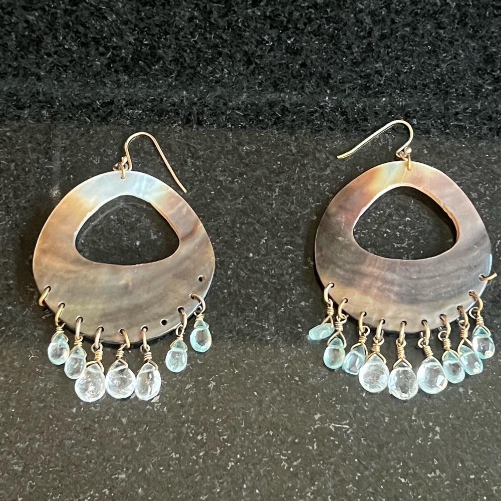 Aquamarine and abalone chandelier earrings - Picture 4 of 5